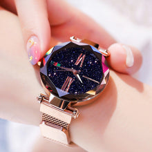 Load image into Gallery viewer, Women Watches Rose Gold Stardust Starry Sky Luxury Magnet Mesh Band Rhinestones Quartz Wristwatch Ladies Female Diamond Watch